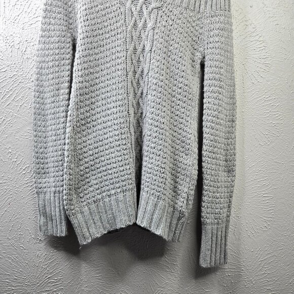 Old Navy Y2k Hooded Sweater Gray Lambswool Rabbit Hair Preppy Chunky Cable Knit - Picture 10 of 13